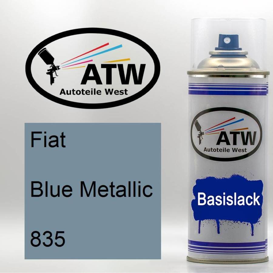Fiat, Blue Metallic, 835: 400ml Sprühdose, von ATW Autoteile West.